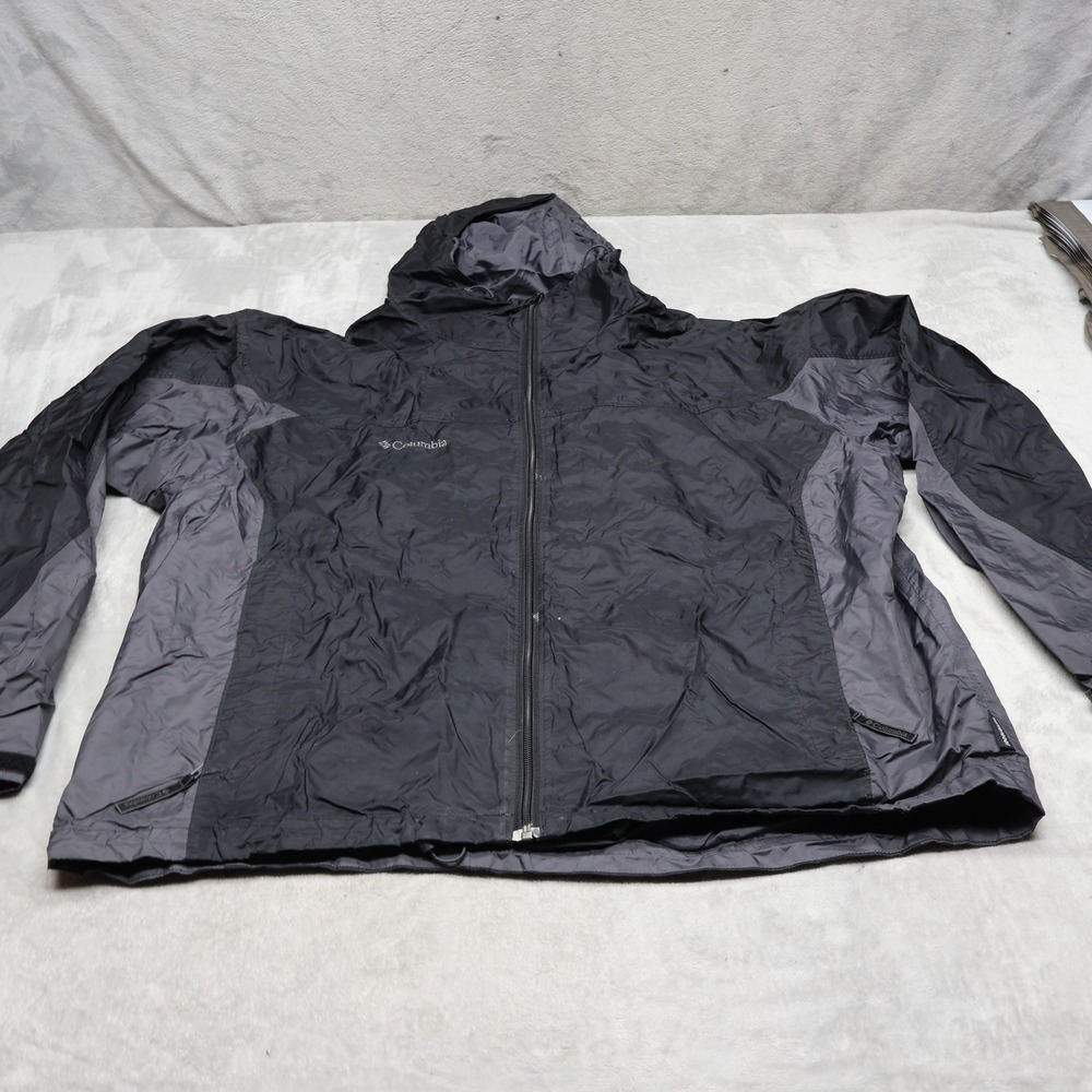 Columbia Jacket Mens XL Black Waterproof Full Zip Pack Light Wind Rain Outdoor